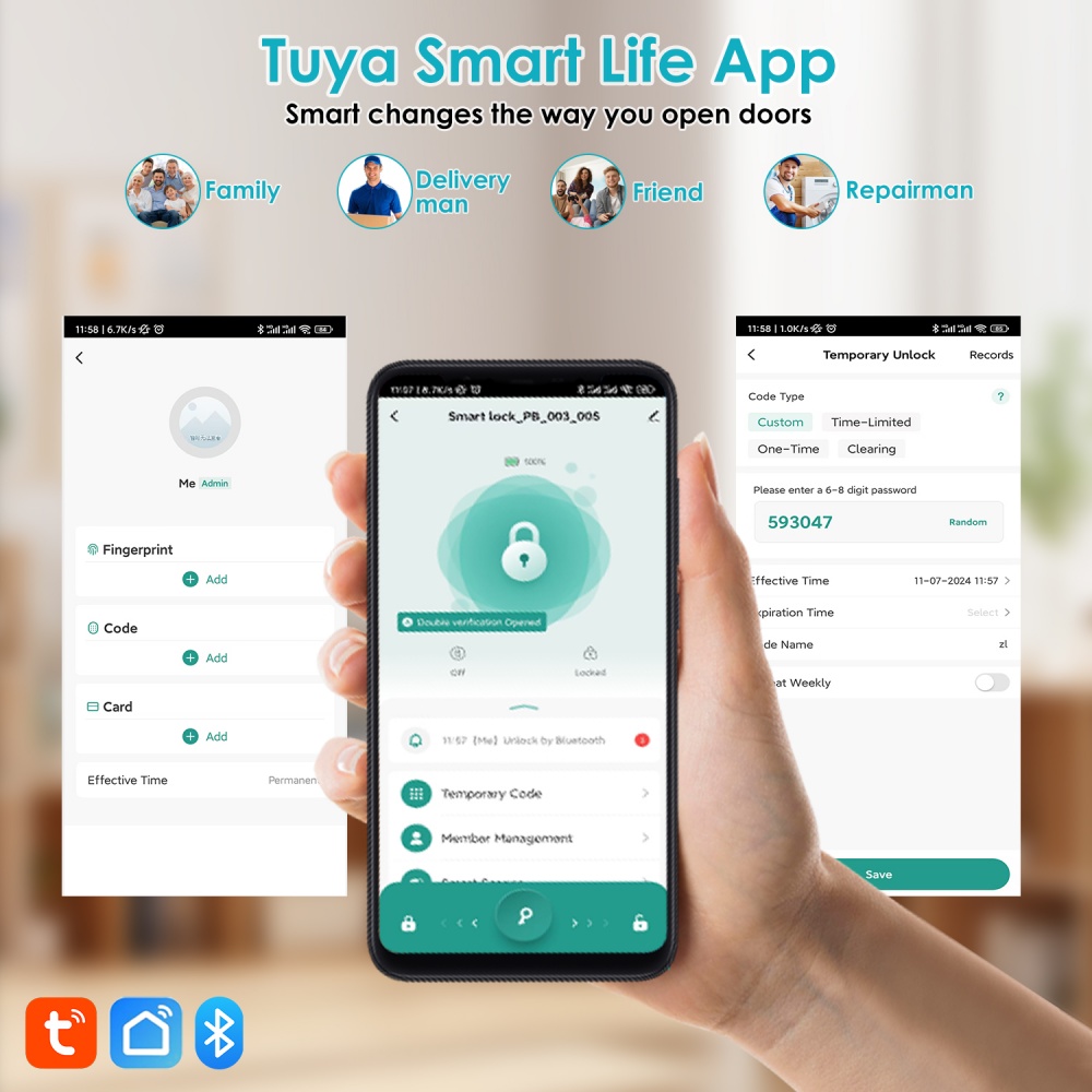 YFK Tuya 5-in-1 Smart Door Han - Smart Home Green ulasan dan harga